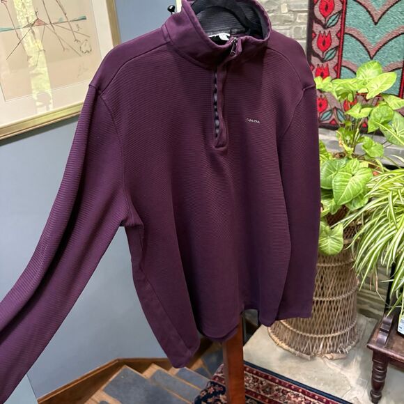 Men's Calvin Klein Eggplant Purple 1/4 Zip 100% Cotton Pullover Sweater size L - Picture 5 of 10